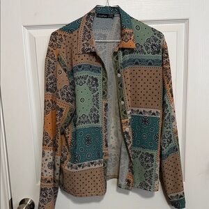 Boohoo Green and Tan Patchwork Shirt